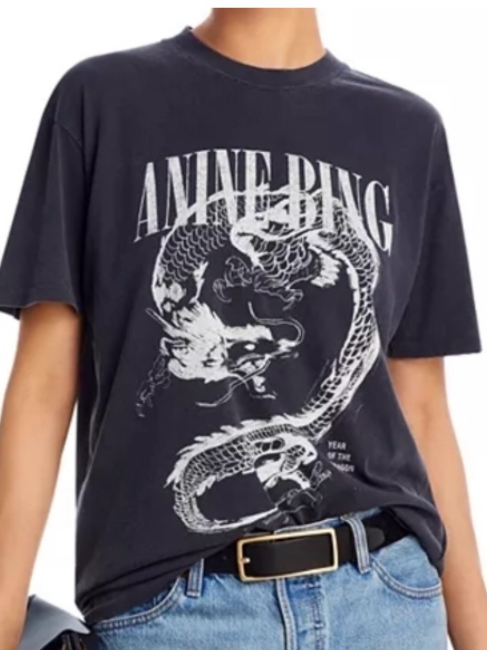 ANINE BING Black Dragon Graphic Tee - Black small